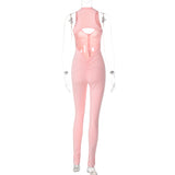Women Jumpsuit Summer Sexy Back Hollow Zipper Jumpsuit (Hawthaw0412)