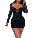 Women Dresses Lace Long Sleeve Sexy Cutout Dress Hip Skirt