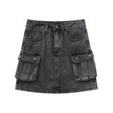 Women Skirt Tooling Multi-Pocket Denim Skirt
