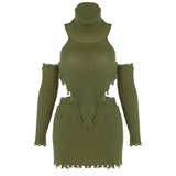 Women Co-Ord Set Sweater Sexy Bandeau Turtleneck Long Sleeve Short Dress