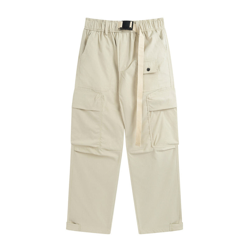 Men Sweatpants Casual Working Pants Men's Multi-Pocket Solid Color Loose Straight Trousers