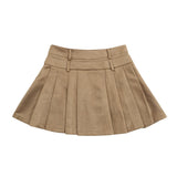 Women Skirt Pleated Skirt Summer Belt Solid Color Skirt