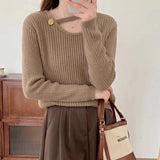 Women Knitted Pullover Autumn Hollow out off-Shoulder Knitwear Top