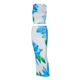 Women Co-Ord Set Sleeveless Midriff-Baring Vest Top Half-Length Skirt Two-Piece Suit