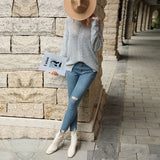 Women Knitted Sweater Fall Split Sweater