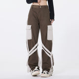 Men Sweatpants Punk Hip Hop Stitching Contrast Color Wide-Leg Workwear Trousers