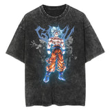 2024Men Tshirt Washed Black Vintage Japanese Anime Dragon