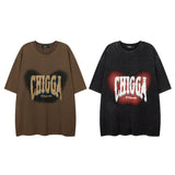 Men T Shirt Hip Hop Letter Graffiti Washed and Worn Short Sleeve T-shirt Men and Women Oversize