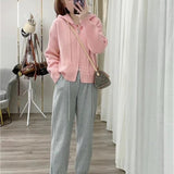Women Knitted Cardigan Autumn and Winter Hooded Knit Cardigan Coat Loose Zip Long Sleeve Women