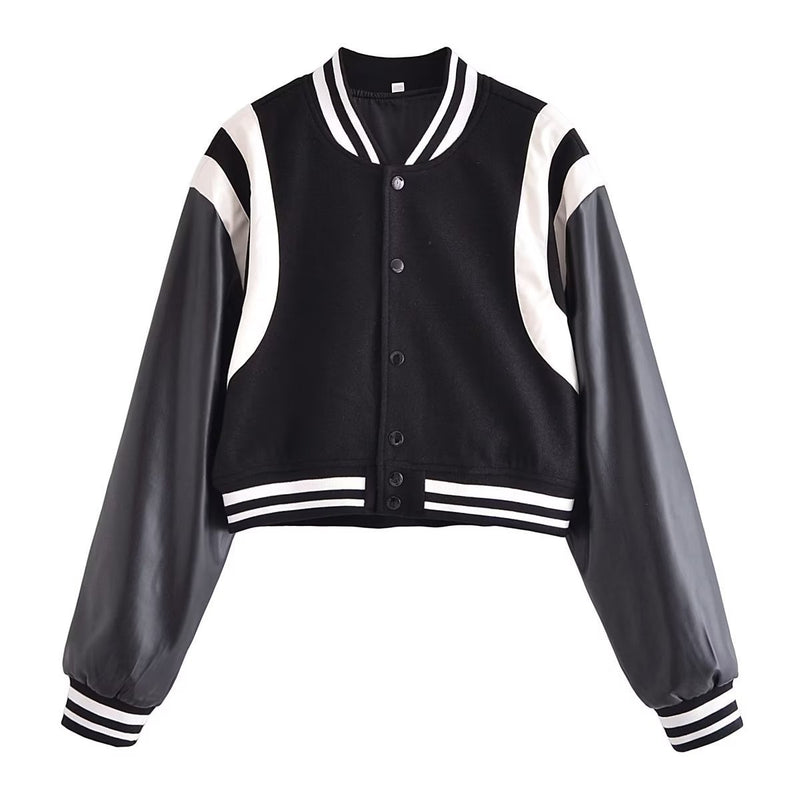 Women Jacket Spring and Autumn Stand Collar Baseball Uniform Long Sleeve Jacket Coat