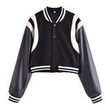 Women Jacket Spring and Autumn Stand Collar Baseball Uniform Long Sleeve Jacket Coat