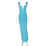 Women Dresses Spring and Summer Sexy V-neck Backless Slit Slim Fit Dress