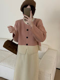 Women Knitted Cardigan Retro Short Knitted Cardigan Loose Color Matching round Neck Sweater Coat