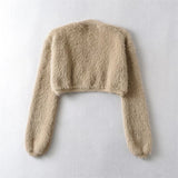 Women Sweater Knitwear Loose Sexy Long Sleeve Knitwear Casual Autumn Sweater Short Furry Coat