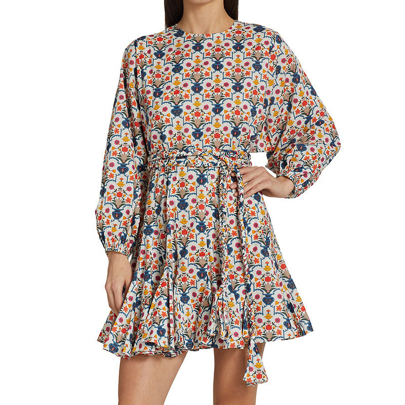 Women Dresses Vintage Long Sleeve Dress Spring Short Skirt (Qymy0409)