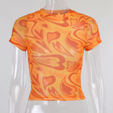 Women T-shirt Sexy Short Mesh T-shirt