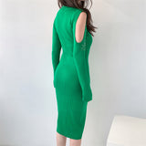 Women Maxi Dress Spring and Autumn Turtleneck Knitting Hip Skirt