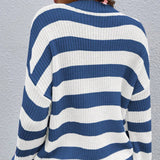 Women Knitted Sweater Striped Sweater round Neck Pullover Loose Casual Sweater
