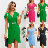 Women Date Dress V-neck Dress Summer Casual Short Dress