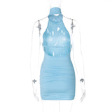 Women Dresses Spring Sexy Hollow Backless Turtleneck Sheath Dress
