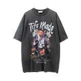 Men Vintage T-Shirt Printed Washed and Worn Short Sleeve T-shirt Men's Loose