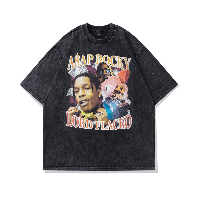 Men T Shirt Portrait Printing Distressed Short Sleeve T-shirt