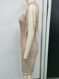 Women Evening Gown Sexy Sheer Mesh Stitching Sequins Dress