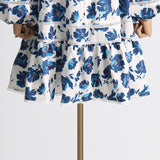 Women Dresses Spring V-neck Lantern Sleeve Dress Floral Skirt (Qymy0409)