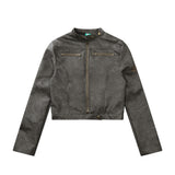 Women Jacket Short Biker's Leather Jacket Stand Collar Autumn and Winter PU Leather Jacket