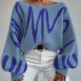 Women Knitted Sweater Loose Pullover Knitting Sweater Lantern Sleeve Sweater