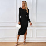Women Dress Autumn Winter Sexy Backless Slim Fit Hip Bag Party Dress