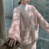 Women Knitted Cardigan Sweater Women's Autumn and Winter V-neck Loose Knitted Cardigan Coat