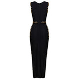 Women Evening Dress round Neck and Long Pattern Sleeveless Bandage Gown