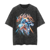 Cotton washed summer retro printed T-shirt men's and women's short sleeves