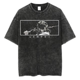 2024Harajuku Streetwear Black Washed T-Shirt Anime Graphic