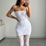 Women Co-Ord Set Fishnet Stockings Sexy Two Pieces Suit Hollow Sexy Suit