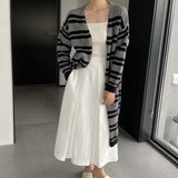 Women Cardigan Sweater Striped Sweater Autumn and Winter Loose-Fitting Long Sleeve Sweater W2361