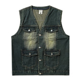 Men Vest Denim Cargo Pants Vest