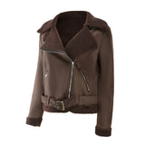 Red Leather Jacket Fall/Winter Suede Fabric Jacket Turn-down Collar Coat