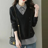 Women Knitted Pullover Spring and Autumn Loose Long-Sleeved Sweater Top