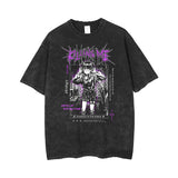 Anime Print Retro Washed Short Sleeved Loose