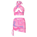 Women Co-Ord Set Summer Backless Suit Short Tight Sexy Print Two Pieces Suit