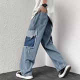 Men Jeans Patch Ripped Jeans Summer Retro Straight Loose Pants