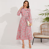 Women Date Dress Autumn and Winter Leisure Floral Print Long Sleeve Dress