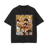 Washed retro cotton t-shirt Baki Hanma anime print washed old short-sleeved t-shirt