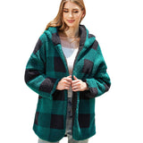Women Trench Coat Autumn and Winter Plaid Loose Casual Buckle-Free Cardigan Double-Layer Plush Coat