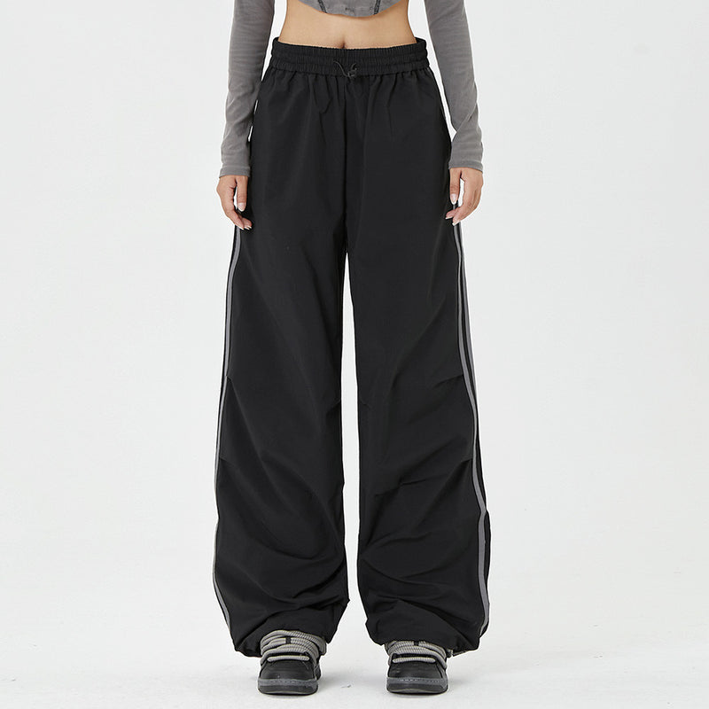 Men Sweatpants Tactical Pants Side Stripe Pleated Loose Wide Leg Exercise Casual Pants