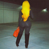 Women Jumpsuit Spring Sexy Hollow out Finger Stall Slim Fit Bodysuit