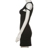 Women Dresses Summer Short Sleeve Solid Color Slim Fit Sexy Sheath Dress (Bla0420)