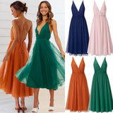 Women Date Dress Summer Sexy Tulle Skirt V-neck Dress Dress